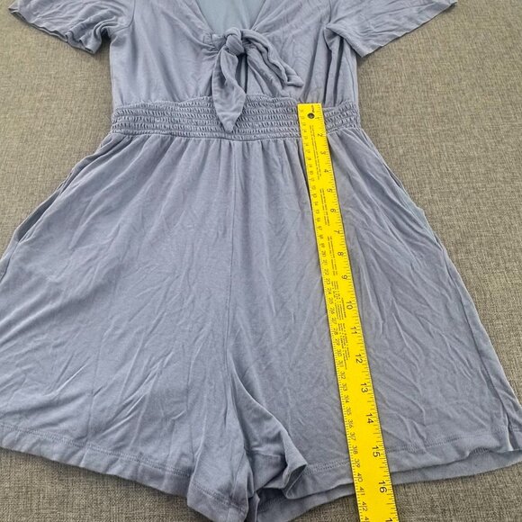 LOFT Beach Romper Small Scoop Tie Neck Short Sleeve Pockets Relaxed Fit Rayon & - Picture 6 of 12